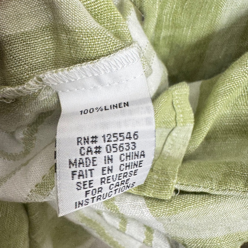 Habitat Womens Size L 100% Linen Striped Button Down Shirt Green White Relaxed - Picture 4 of 7